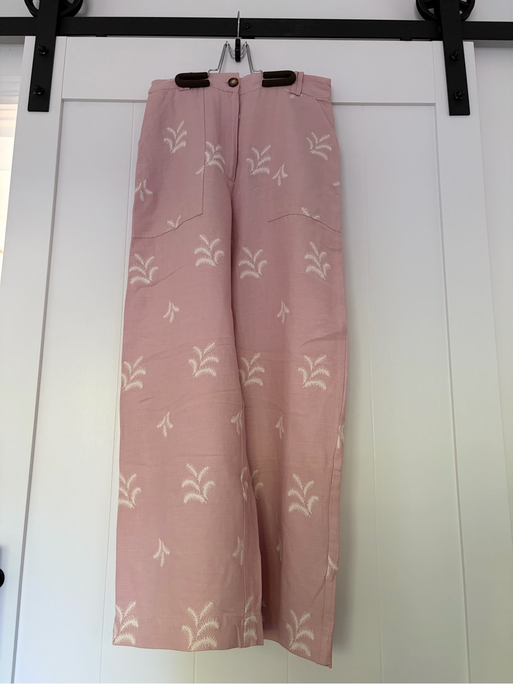 New Zara Women's Pink Embroidered Wide-Leg Pants
